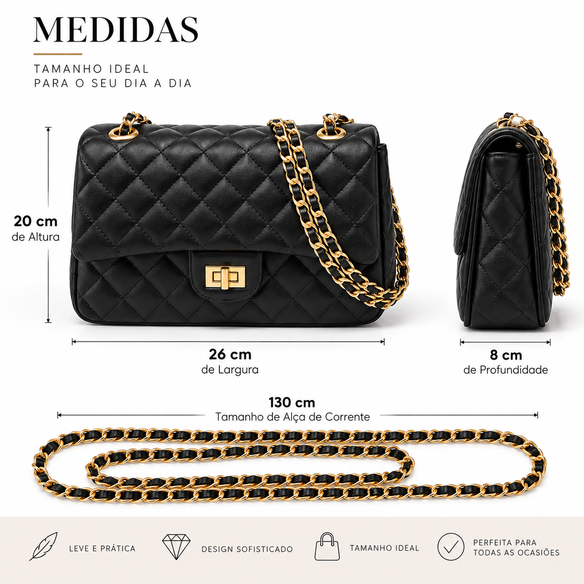Correa transversal dorada para bolso